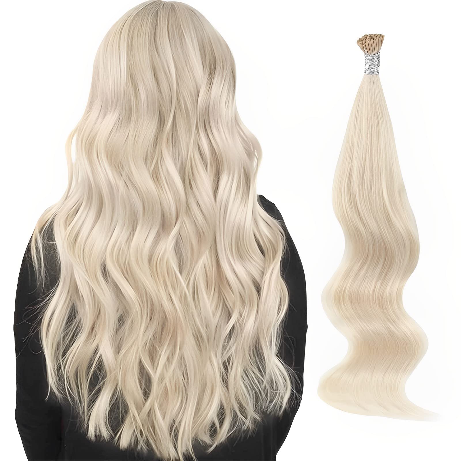 ABH AmazingBeauty Hair Blonde Hair Extensions 24 Inch I Tip Hair Extensions Human Hair Ash Platinum Blonde Soft Fusion Hair Extensions Human Hair #60A Hair Extensions 50Gram/50Strands โ image 1