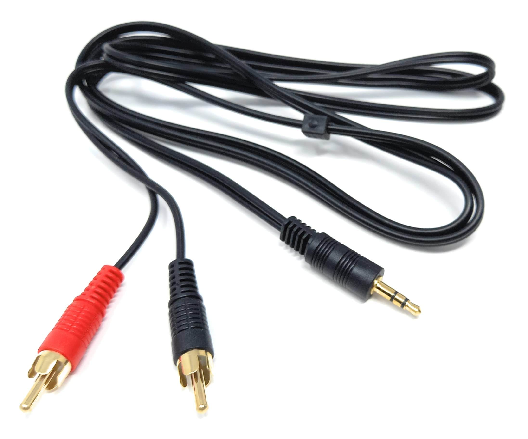 DRUT 1.5m 3.5mm to Twin RCA Stereo Aux Phono Audio Cable Mini Jack Lead Cord Y Splitter Headphone Cord RCA Y Splitter Adapter 5ft Black Gold Connectors