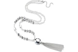 BULINLIN Boho Beaded Long Necklaces for Women Chunky Bead Pendant Necklace with Crystal Tassel Costume Jewelry Gifts for Her