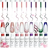 JODSONE 10 Colors Nail Art Gel Liner Set, 5ml Each, French Tip Gel Polish | 10 Colors Nail Art Polish, Built-In Thin Brushes For French Tips, Swirls, Fine Lines, U V/LED Cure Required, DIY Manicure