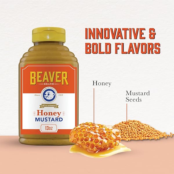 BEAVER BRAND SWEET HONEY MUSTARD, 13OZ, SWEET MUSTARD FOR DIPPING, SPREADS & MARINADES