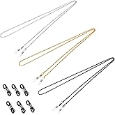 Whaline 3 Pieces Eyeglasses Chain Sunglass Neck Strap Holder with 6 Pcs Adjustable Rubber Ends Connectors (Silver Golden Blac