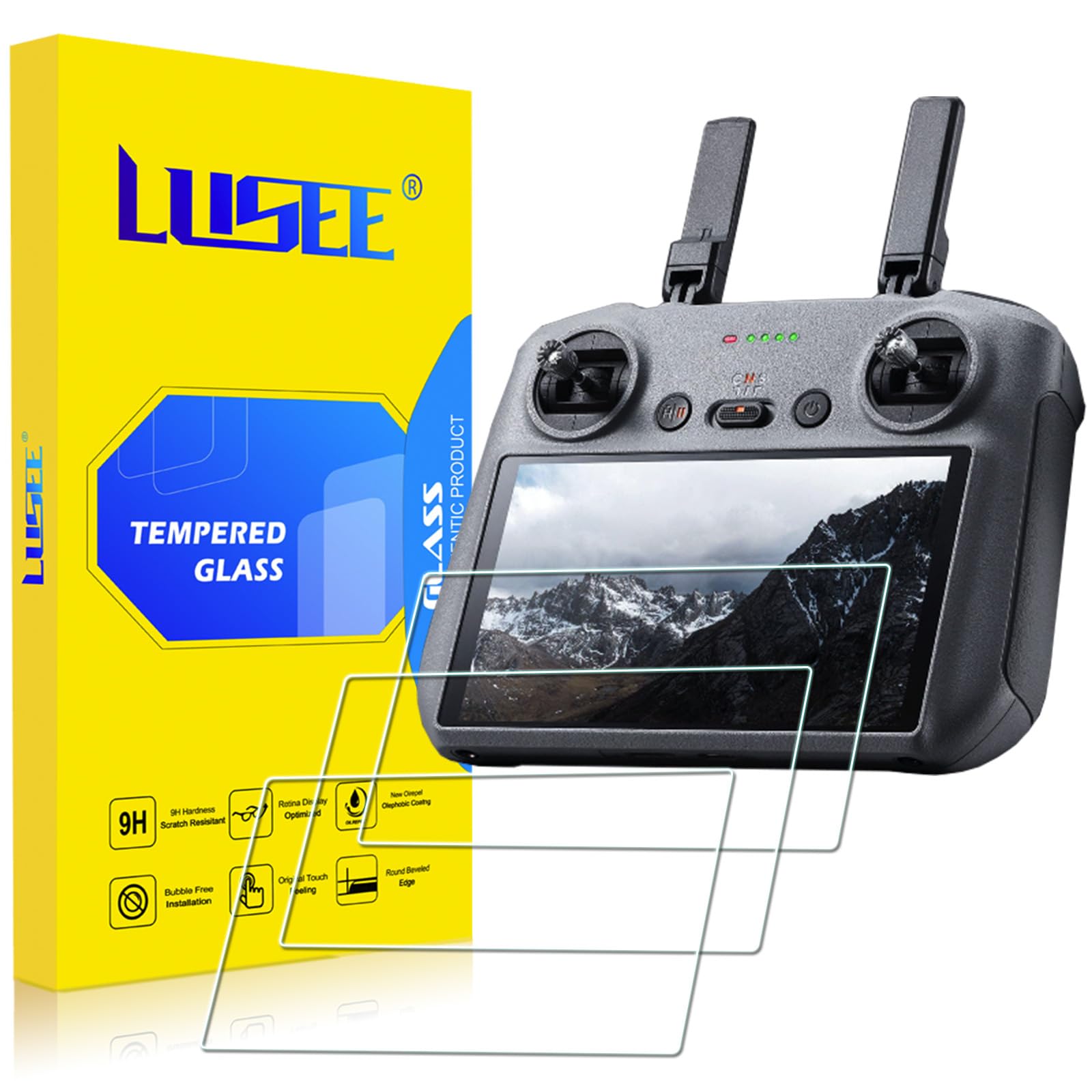 Lusee 3 Pack Screen Protectors Compatible with DJI RC / RC2 / RC 2 Controller Tempered Glass Protective Flim, Scratch Resistant, HD Clear, Bubble-Free