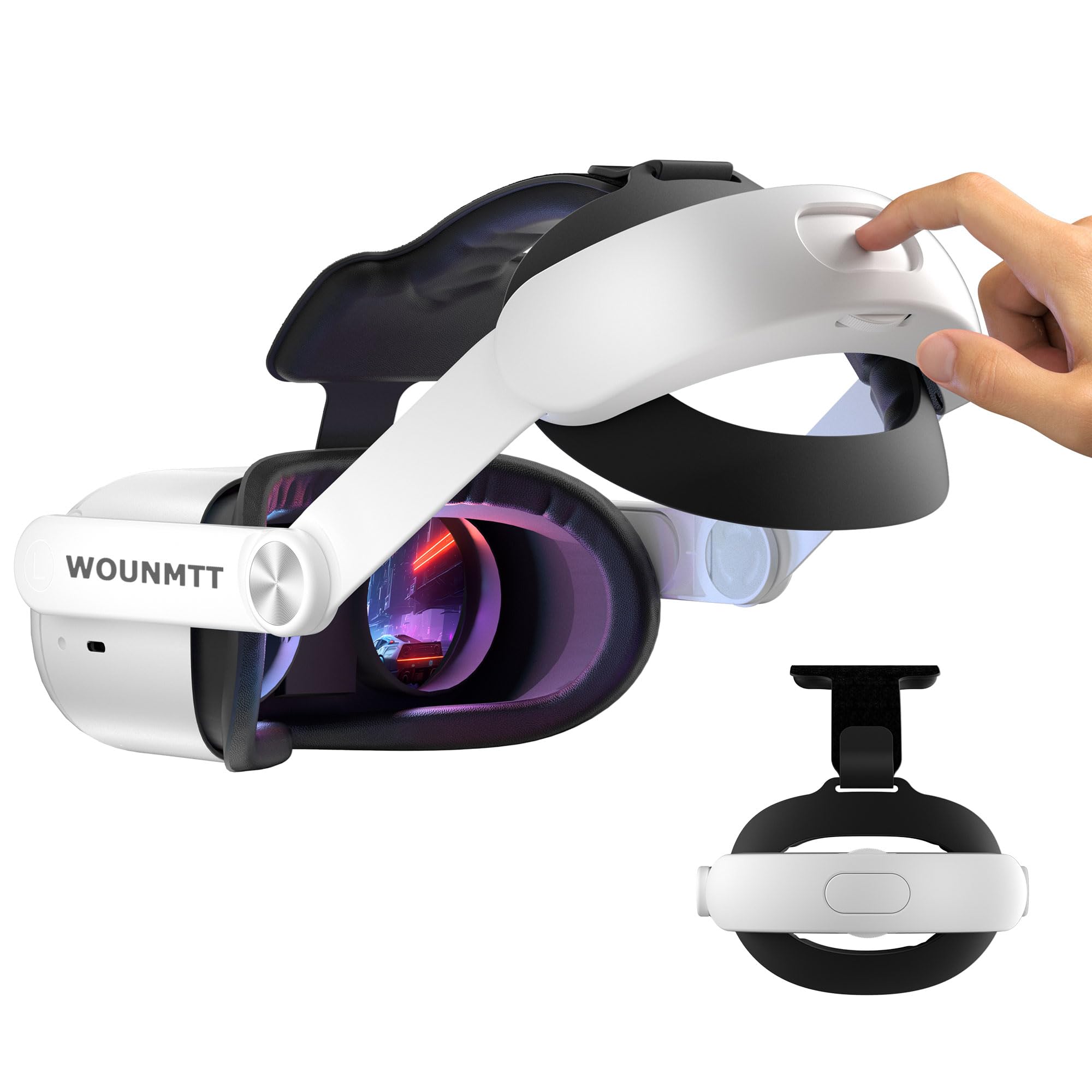 WOUNMTT Head Strap for Oculus Meta Quest 2, Elite Adjustable Replacement Strap for Meta Quest Headset, with One-Click Fit, PU Cushion for Enhanced Comfort & Support, Quest 2 Accessories (no Battery)