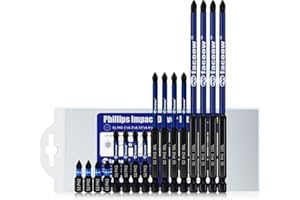 Facoow 16 Pack Phillips Impact Driver Bits, #2 Phillips Head Magnetic Screwdriver Bits Set, 1" - 6" S2 Alloy Steel Impact Bits, 1/4" Hex Shank Screwdriver Drill Bit, CNC Machined ph2 Impact Drill Bits