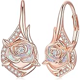 CiNily Mothers Day Rose Earrings Birthstone Dangle Drop Earrings for Women Dainty Rose Flower Earrings 18K Rose Gold Gemstone Ear Rings Anniversary Birthday Opal Jewelry Gifts for Mom Wife Her