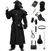 PARTY TELLER Adult Plague Doctor Costume Set for Men Renaissance Medieval Costumes with Accessories for Halloween Cosplay