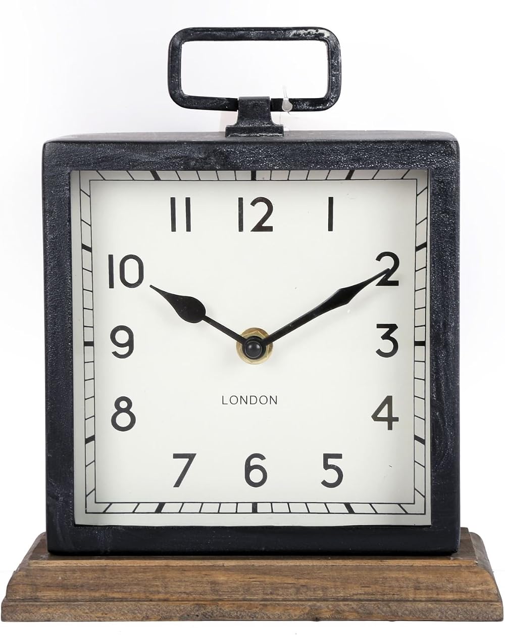 Carousel Home 21 cm Contemporary Rustic Metal Wood Square Mantel Clock