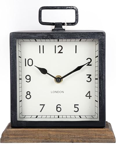 Carousel Home 21 cm Contemporary Rustic Metal Wood Square Mantel Clock