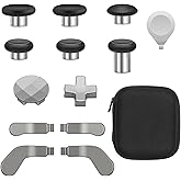 16 in 1 Metal Thumbsticks Suitable for Xbox One Elite Series 2, Elite Series 2 Core Controller Accessories Parts, 6 Metal Thumbsticks, 4 Paddles, 2 D-Pads and 4 Tool(Silver)