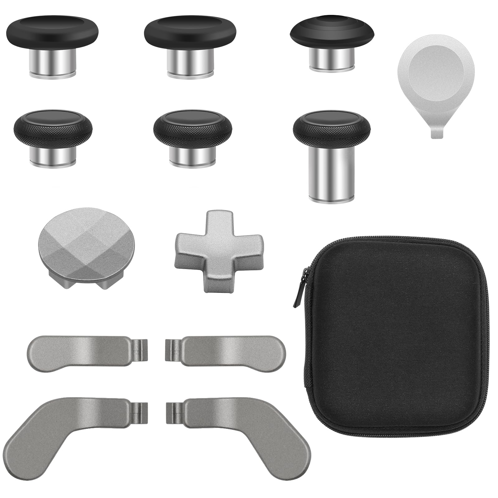 16 in 1 Metal Thumbsticks Suitable for Xbox One Elite Series 2, Elite Series 2 Core Controller Accessories Parts, 6 Metal Thumbsticks, 4 Paddles, 2 D-Pads and 4 Tool(Silver)