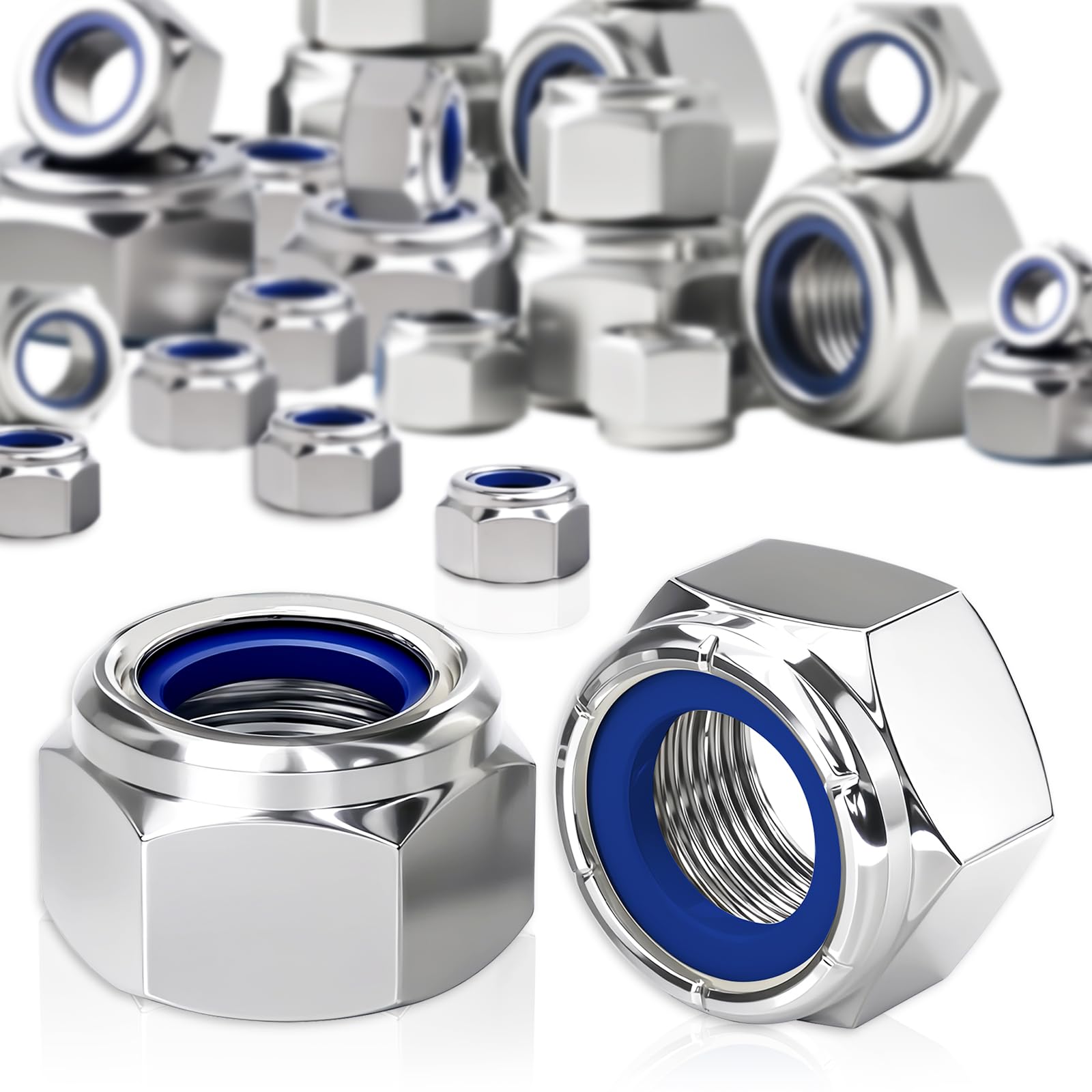 HXJDAM M6 Lock Nuts DIN985 Nylock 60 Piece M6 Stainless Steel Hex Nuts A2 V2A Self Nylon Insert Lock Nut Kits Thread Nuts Nyloc Hexagon Nut nutstones