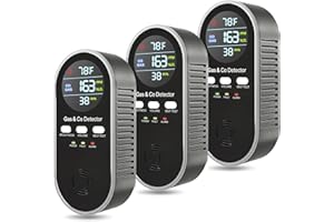 ANTERCITE 5 in 1 CO & Combustible Gas Detector with Digital Display | Plug-in + 9V Battery Backup | Adjustable Alerts & Self-Test | Carbon Monoxide Detectors for Home, Kitchen, RV (3-Pack)