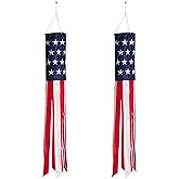 Homarden 40 Inch American Flag Windsock (Set of 2) - Halloween Decoration Outdoor Hanging 4th of July - Premium Materials - Fade Resistant Patriotic Decorations - Halloween Yard Decor Wind Sock