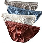 BeulviK Men's Ice Silk Satin Bikini Briefs - Low Rise Cheeky 4PK | Sexy Glossy Sheen, Snug Form-Fitting Cut, Breathable Cool Fabric, Stretchy Waistband, No Ride-Up Design