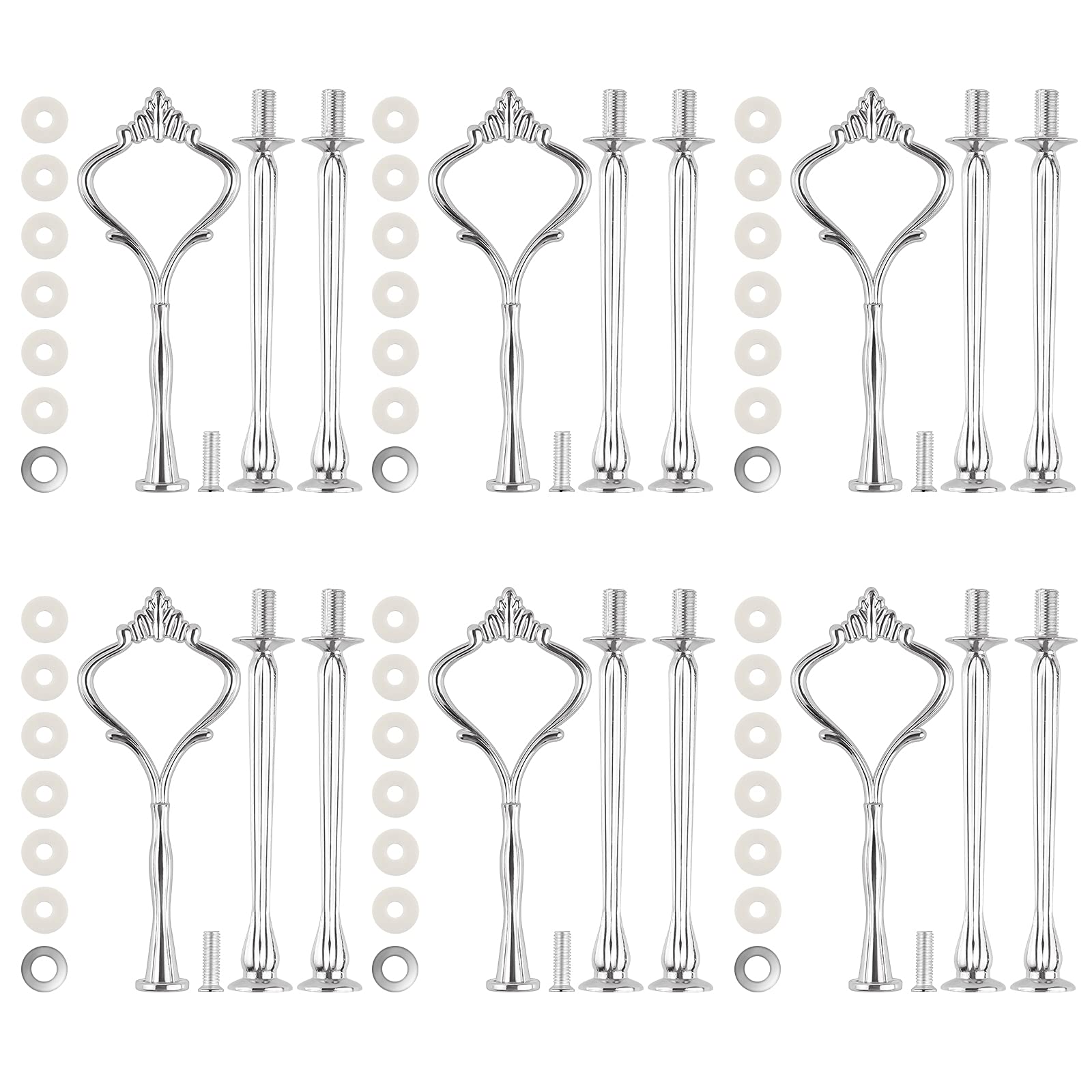 MSDADA 6 Set Cake Stand Fittings Kits Tiered Tray Hardware for Wedding Party Making Resin Cupcake Dessert Platter Serving Stand(Silver, L)