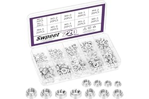 Swpeet 220Pcs 11 Sizes M3 M4 M5 Silver 304 Stainless Steel Knurled Self Clinching Nuts Assortment Kit, Metal Rivet Nut Fasten