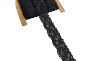 LUMKET Lace Realm 1.2 inch Wide Black Stretch Floral Pattern Lace Ribbon Trim for Sewing, Gift Package Wrapping, Floral Designing & Crafts-10 Yards (3608 Black)