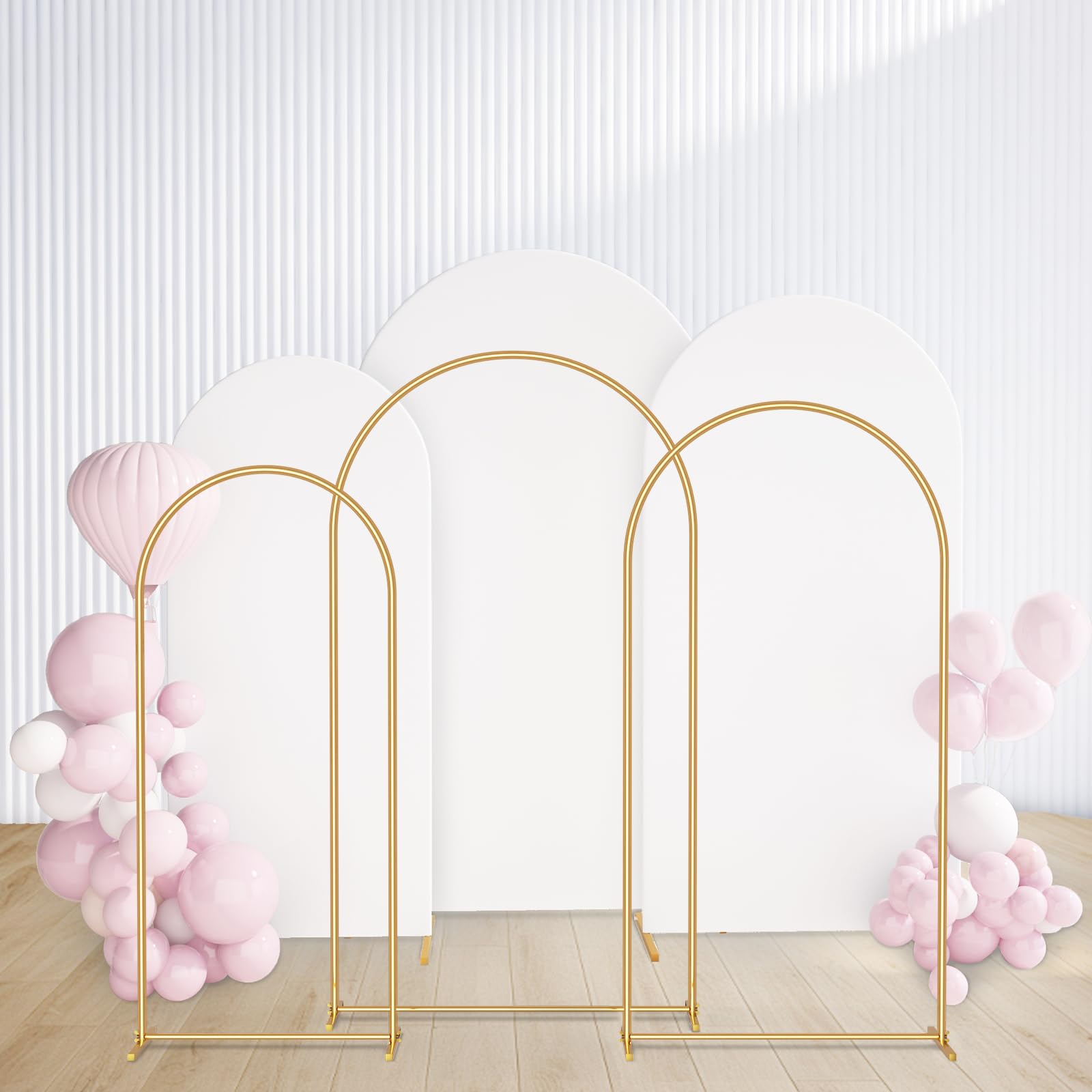 Photo 1 of GRENTY Metal Arch Backdrop Stand and Cover Set 7.2FT/6.6FT/6FT, Wedding Arch Frame with Spiral Rotating Joint, 3 Wrinkle-Resistant Cover for Birthday, Anniversary, Wedding, Party, Baby Shower