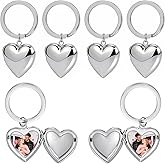 phnydreg 6 Pcs Silver Heart Locket Keychains 25mm Memory Photo Keychain Charms for Necklaces Jewelry Making Gift