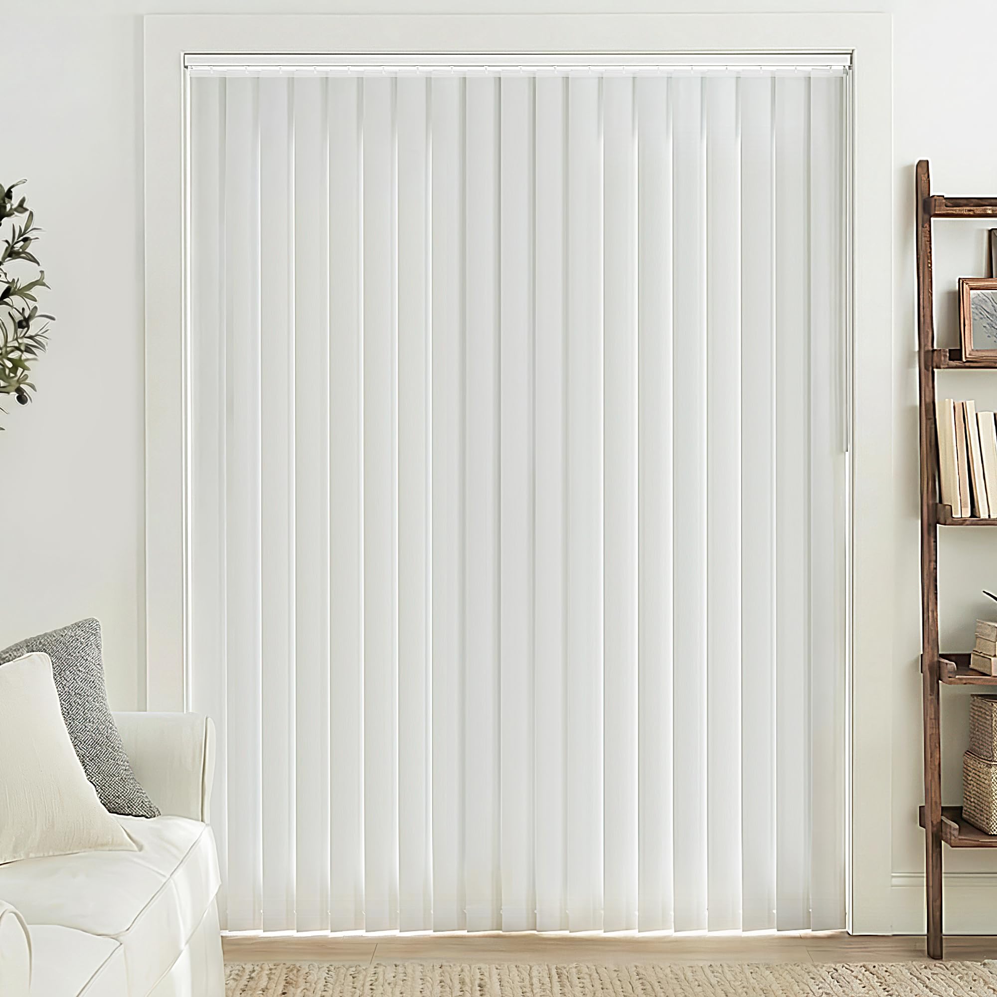 Photo 1 of LazBlinds Vertical Blinds Replacement Slats - Room Darkening Fabric Slats for Sliding Doors & Windows, Easy-Cut Polyester, White Texture (98" W x 84" L, 25 Pcs)