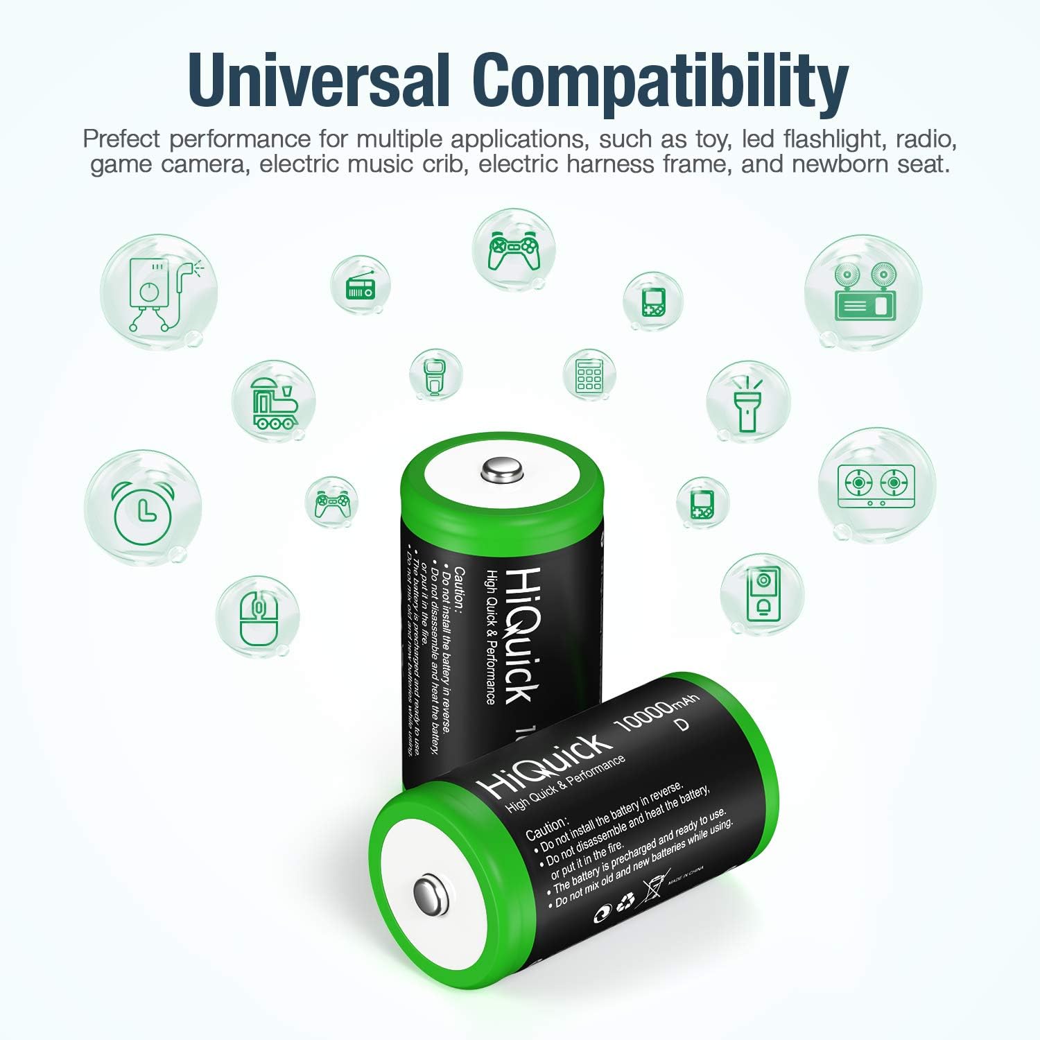 HiQuick 10000mAh D Rechargeable Batteries - 1.2V Huge Capacity Size D Battery, Ni-MH D Cell Batteries Pack of 4 - Image 5