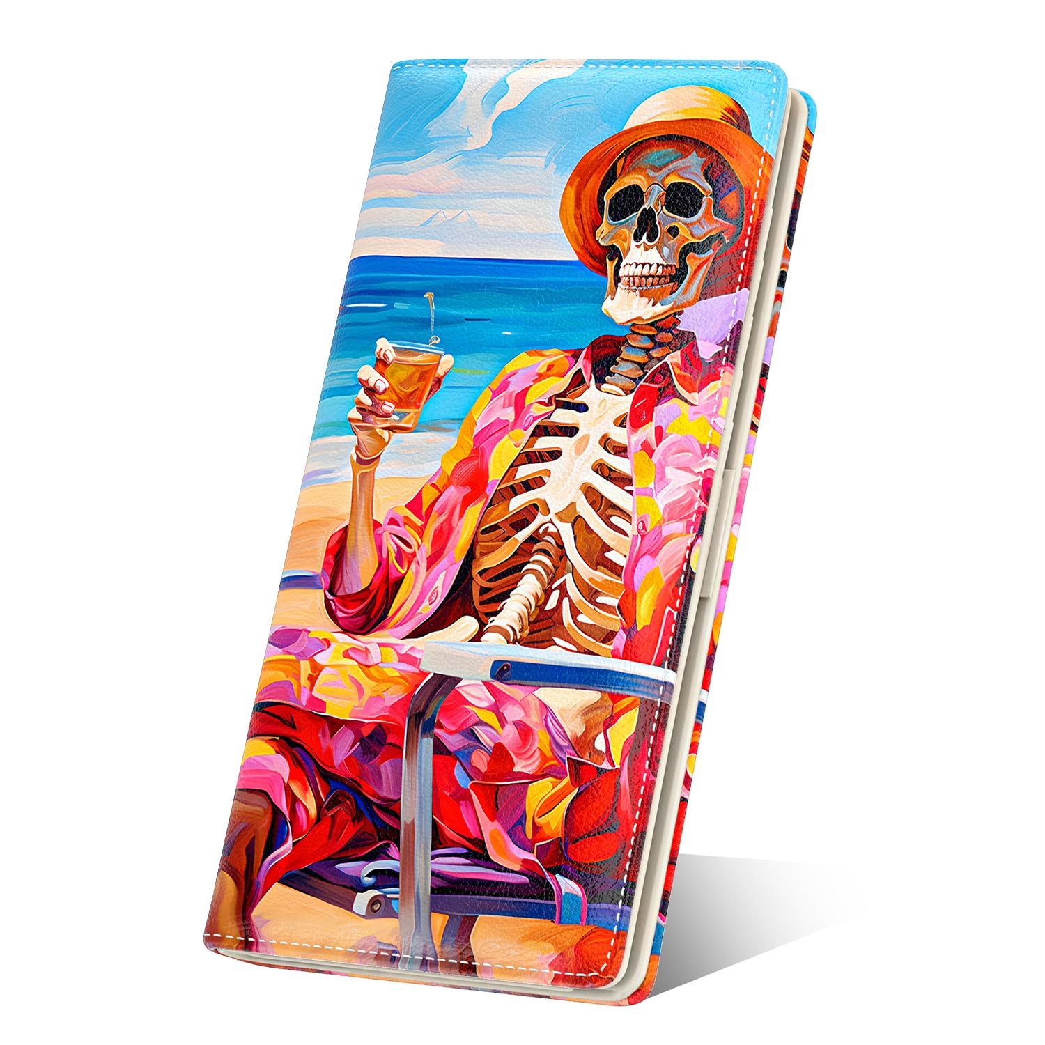 Photo 1 of Nipichsha Womens Wallet, RFID Slim Wallets for Women, Thin Ladies Credit Card Holder Purse, Cute Leather Bifold Clutch Billfold with 11 Card Slots & ID Window, Beach Skull