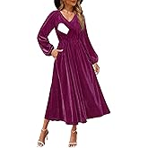 CzzzyL Women's Nursing Long Sleeve V Neck Velvet Maxi Dress Flowy Wedding Party Dresses with Pockets