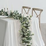 LOMOHOO 2 Pack Artificial Eucalyptus Garland 5.9 Ft White Flower Table Runner view 3