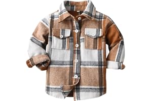 Kids Flannel Plaid Shirt Boys Buffalo Shacket Long Sleeve Tartan Clothes Toddler Baby Button Down Coat Fall Winter