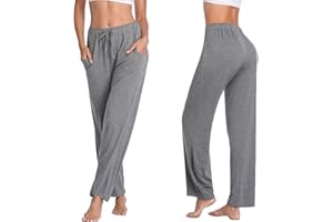Jorlyen Women's Yoga Pants Long Modal Comfy Drawstring Trousers Loose Straight-Leg for Yoga Running Sporting with Pockets