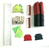 Dinkle UL Listed DIN Rail Terminal Block Kit #1 Red/Black Dinkle 20 DK2.5N 12 AWG Gauge 20A 600V Ground DK2.5N-PE Jumper DSS2.5N-10P End Covers End Brackets