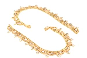 JEWAR MANDI JewarHaat CZ Ad Gold Plated Indian Anklets for Women and Girls