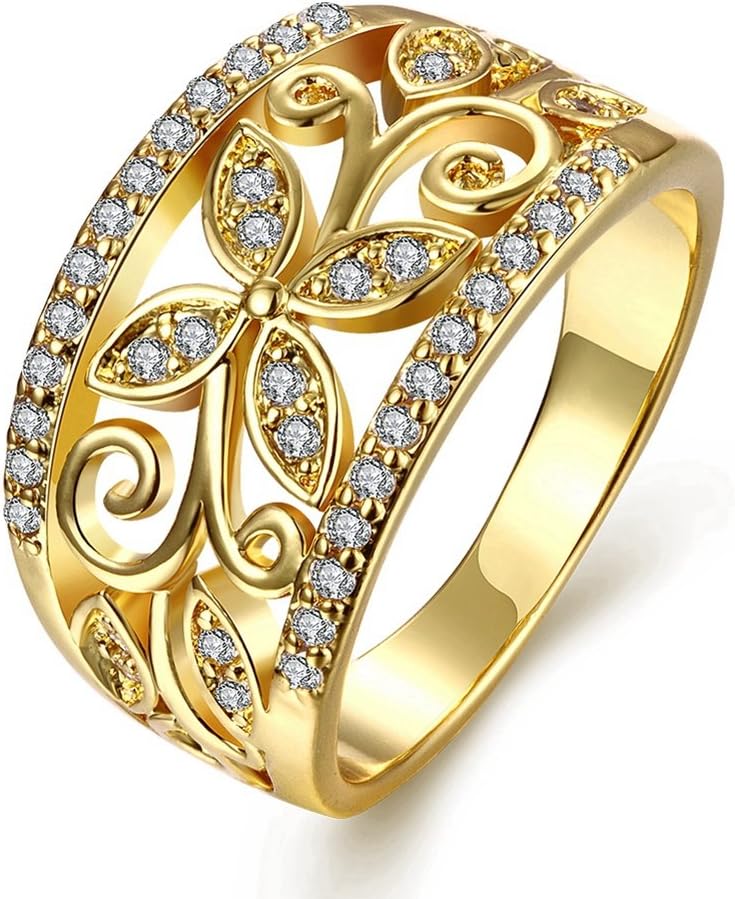Zarbrina Women's Fashion Rose Gold Plated Cubic Zirconia Wedding Band Flower Engagement Promise Ring