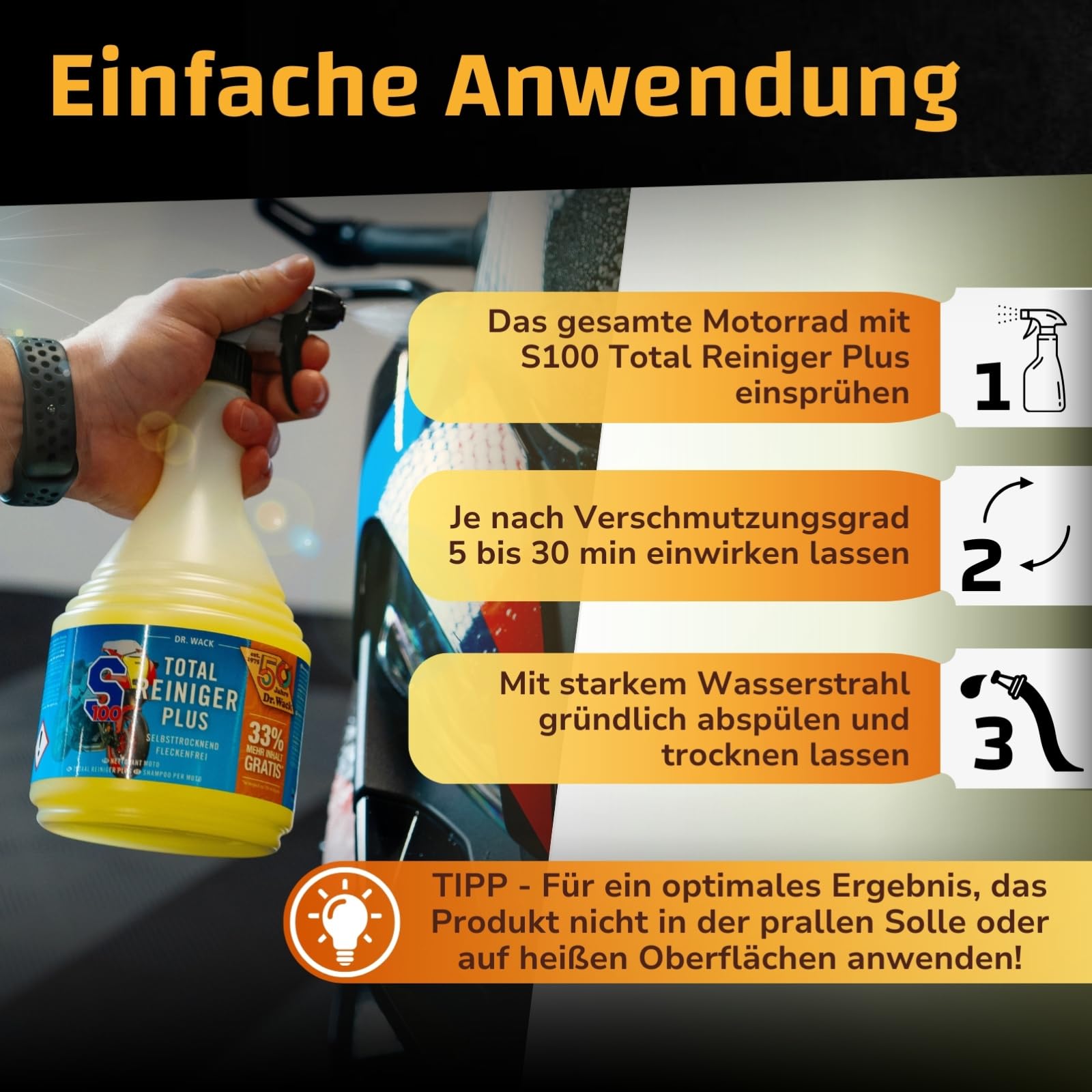 Dr. Wack - S100 Total Reiniger Plus 1000 ml (33% mehr Inhalt gratis) - Limited Edition - Motorrad-Reiniger mit Gel-Formel - Schonende Reinigung von Verschmutzungen - sehr ergiebig & reinigungskräftig 4