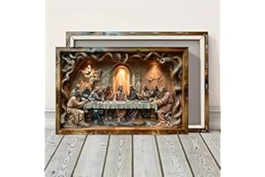 Last Supper Carved Wood Relief Framed Canvas Wall Art Ready To Hang Prints For Home Decoration, Idea Gift For Living Room & B