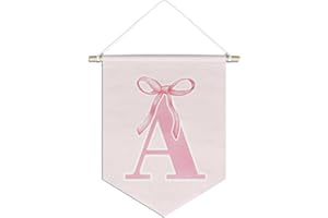foedor initial Personalized Preppy Canvas Hanging Pennant Flag Banner, Coquette Pink Bow Teen Girl Gifts,Trendy Cute Monogrammed Gifts Wall Decor for Women Teen Girl Nursery bedroom(A)