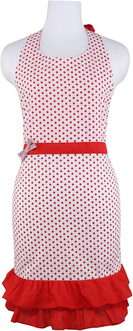 Amazon Co Jp Neoviva Emma 蝶結びつきワンピース型エプロン 女性用カワイイエプロン おしゃれドット柄 ウェイトレス店員 服 ファッション小物