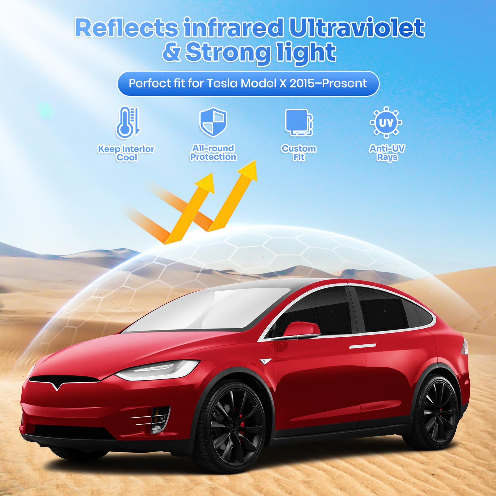 Condition photo showing New/Like New for canvcle upgraded window shades for 2015-2026 tesla model x accessories with suction cups windshield