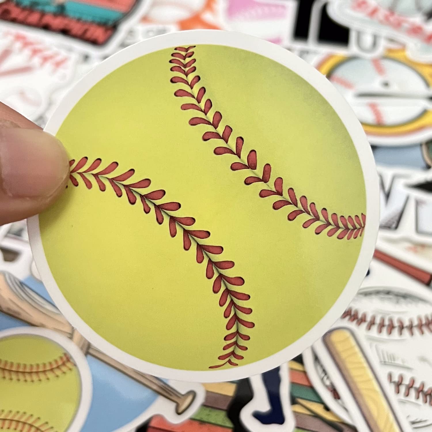 AOWDIAO 50 Pcs Baseball Stickers – Waterproof Vinyl Decals for Water Bottles, Laptops – Baseball Party Favors and Gifts for Kids & Teens