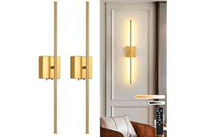 KELUOLY Battery Operated Wall Sconces set of 2, 11000mAh Wireless Rechargeable Gold Wall Lights with Remote Control, 350°Rotate Dimmable Wall Lamp, 3 Color Temperatures, for Bedroom, Living Room, Hallway