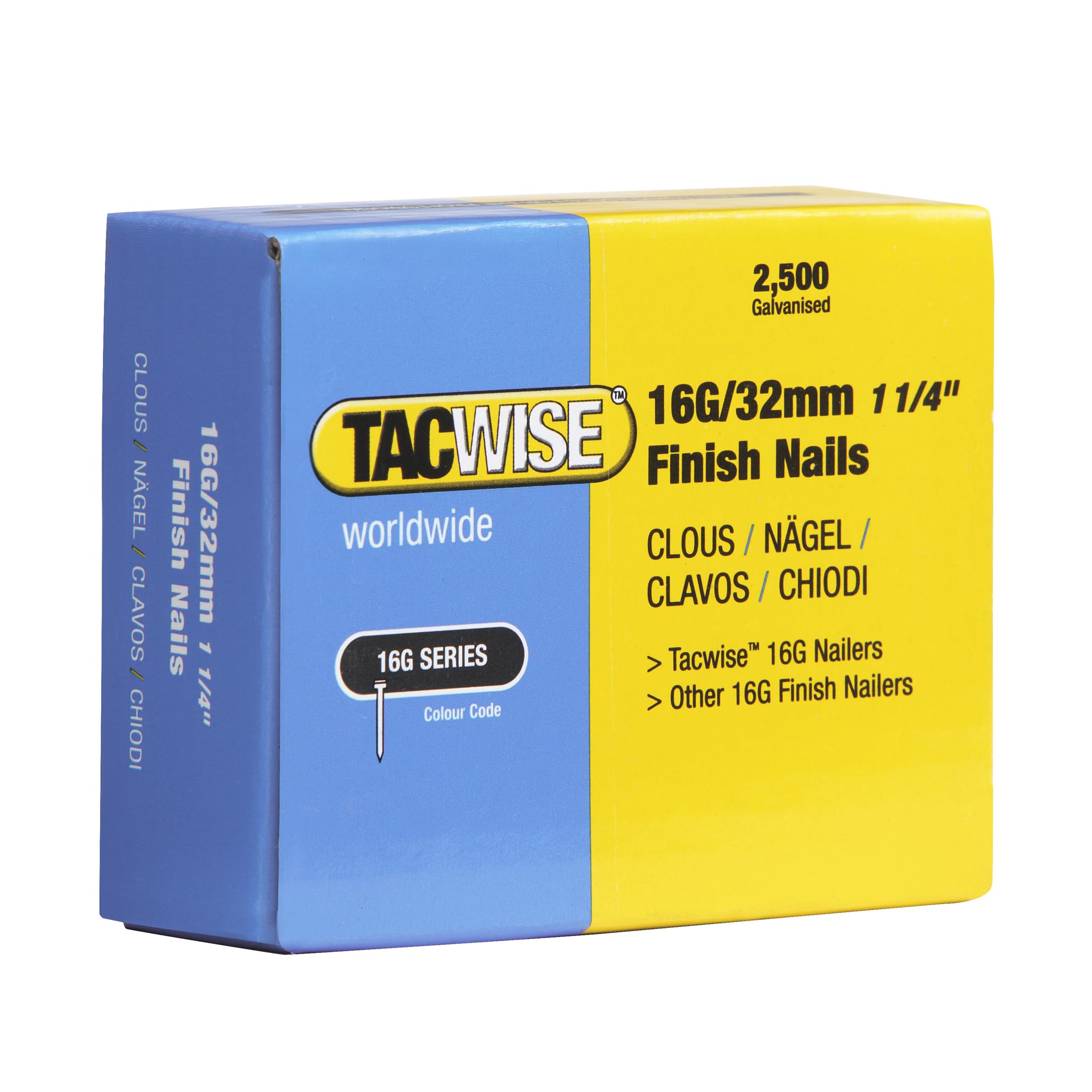 Tacwise 0294 Type 16G / 32 mm Galvanised Finish Nails, Pack of 2500, Silver