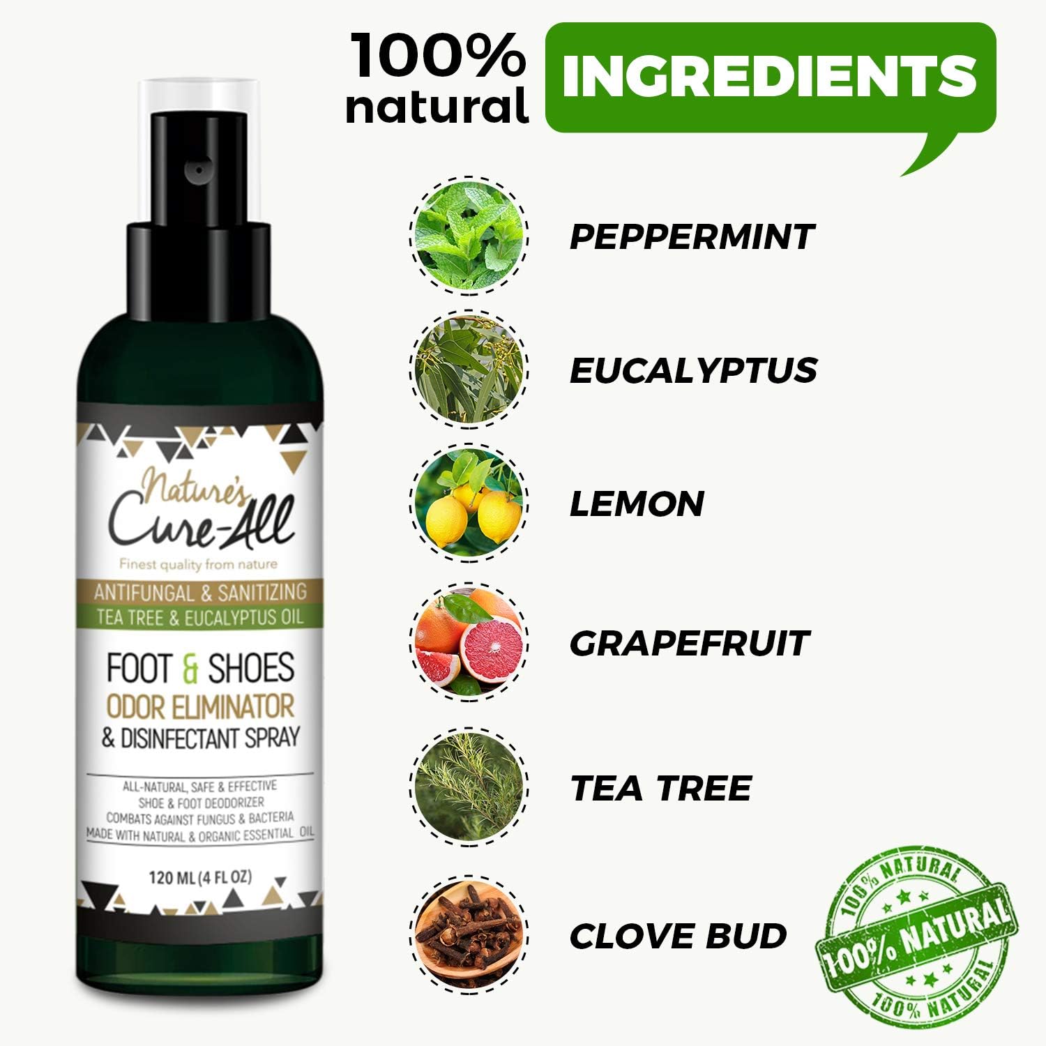 Odor Eliminator Foot & Shoe Sanitizer Spray 4Oz | Antibacterial Disinfectant Spray & Shoe Deodorizer Spray | 100% Natural Ingredients with Anti-fungal Tea Tree Oil | Made In USA: Health & Personal Care