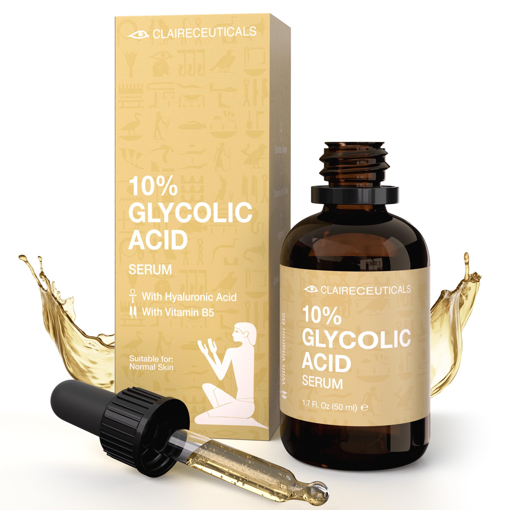 Claireceuticals 10% Glycolic Acid Serum, Advanced Acne & Scar Treatment Serum, Hyaluronic Acid for Radiant, Clear Skin, Exfoliating Glow Serum, Oily, Acne-Prone Skin, Deep Cleansing Facial Serum, 50ml