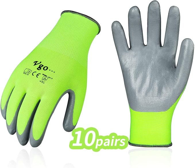 Vgo 10Pairs Nitrile Coated Mens Work Gloves and Gardening Gloves