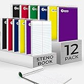Rosmonde Steno Pads Spiral 6x9 12 Pack, Gregg Ruled Steno Pad, Assorted Colors, 80 Sheets (160 Pages) Long Lasting, Bulk B2B Value Pack, Bulk Steno Notebooks Top Spiral Steno Book for Office & Home