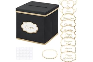 WERNNSAI Card Box for Party – 10"x10" Oxford Cloth Gift Card Box with Gold-Foil Occasion Cards for Graduations, Wedding Recep