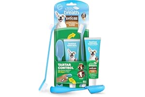 TropiClean Fresh Breath Oral Care Kit - Soft Bristle Finger Toothbrush - Dog Tooth Brushing Kit - Peanut Butter and Honey Flavor Dog Toothpaste