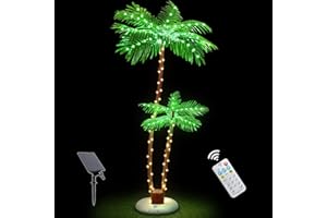 OUSHENG Solar Lighted Palm Trees for Outside Patio, Bar Pool Deck Outdoor Decorations Decor, Light Up LED Artificial Fake Tree Lights for Yard Tropical Party Christmas