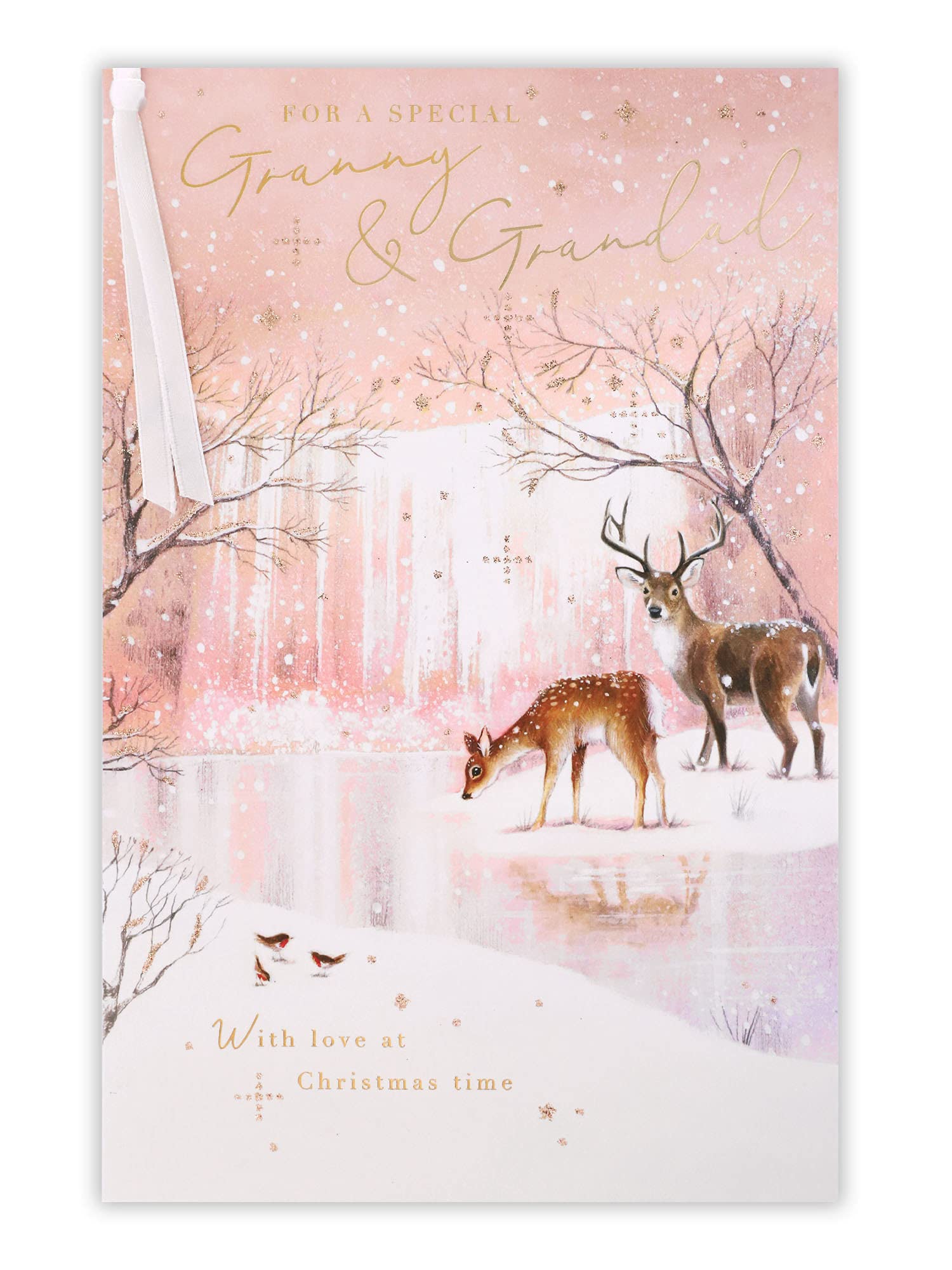 Clintons: Deers By Snowy Lake Scene Granny & Grandad Christmas Card, Multi-Colour, 155 x 235, 1170781
